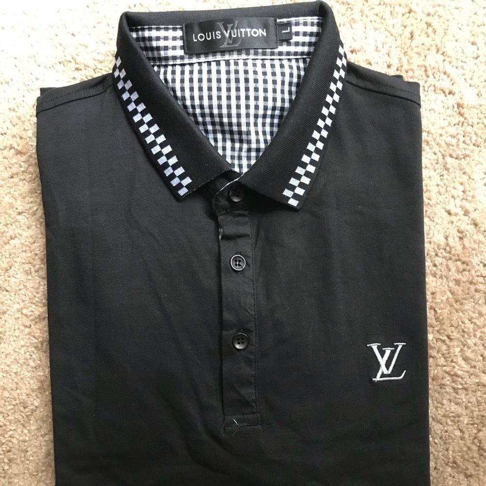 LOUIS VUITTON DAMIER POLO Blck COLLAR PRINT SIZE L